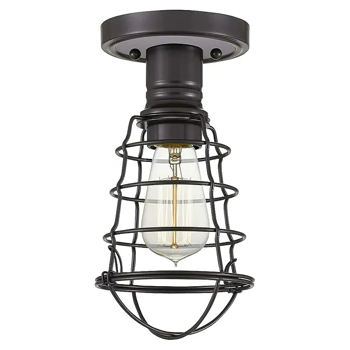 Elstead Deckenleuchte Mixon - 60 W, Ø x H: 14 x 27,1 cm, Nickel poliert, E27 - Deckenleuchte im Industrie-Stil mit einem schwarzen Metallkäfig um eine Vintage-Glühbirne. Perfekt für ein Loft oder modernes Zuhause.