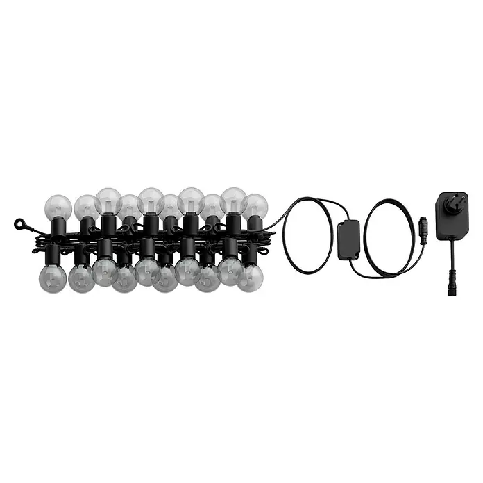 Philips Hue LED-Lichterkette Festavia Globe - 14 m, Anzahl Leuchtmittel: 20 Stk. - Lichterkette mit runden Glühbirnen, ideal für den Außenbereich, mit schwarzem Kabel und Stecker für stimmungsvolle Beleuchtung.