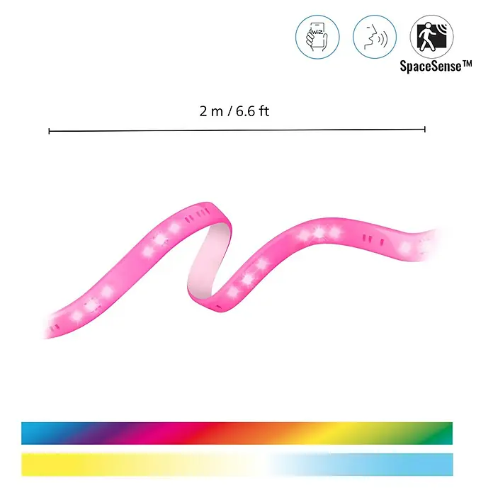 Philips Wiz Smart-LED-Band - Länge: 2 m, RGBW, 20 W, 1.600 lm - Ein farbiger 2 m / 6,6 ft LED-Lichtstreifen, der sich wellenförmig windet und verschiedene Farben zeigt, ideal für stimmungsvolle Beleuchtung.