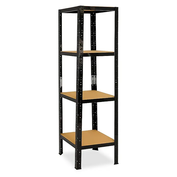 shelfplaza Schwerlastregal BLACK - H x B x T: 180 x 23 x 23 cm, Traglast pro Boden: 175 kg, Stecken, schwarz - Metallregal mit vier Regalböden, ideal für Lagerung und Organisation in Werkstatt oder Garage.