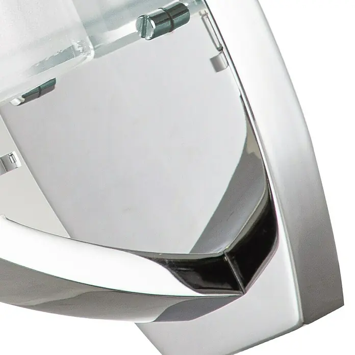 Elstead LED-Wandleuchte Meridian - 3 W, L x B x H: 16,5 x 12,7 x 20,3 cm, Chrom - Nahaufnahme eines glänzenden, verchromten Papierhandtuchspender. Das Produkt verspricht Hygiene und Komfort im Badezimmer.