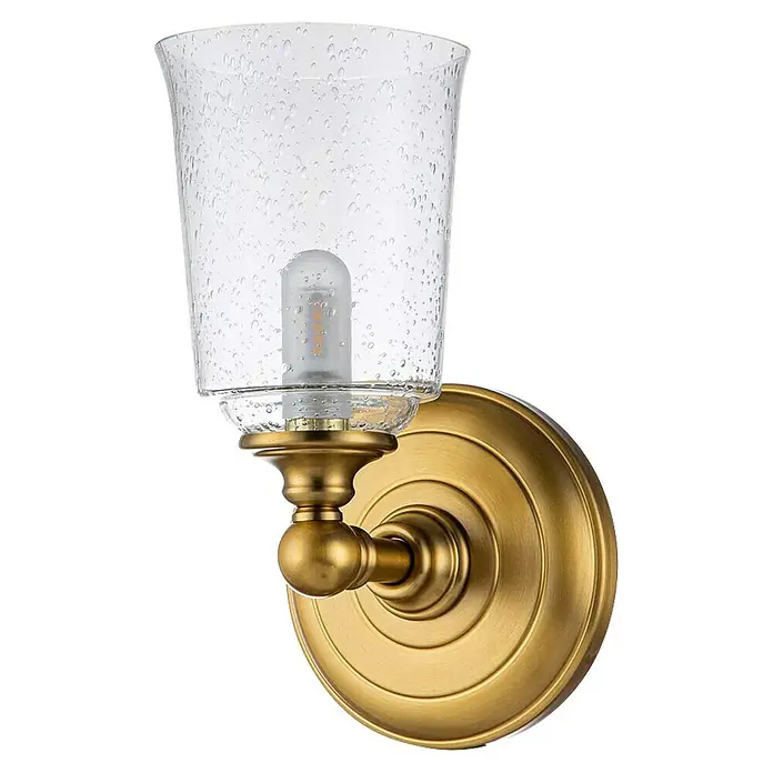 Elstead LED-Wandleuchte Hugenot - 3 W, L x B x H: 15,2 x 13,3 x 24,8 cm, Messing, Warmweiß - Wandleuchte mit klarem Lampenschirm und goldenem Sockel.