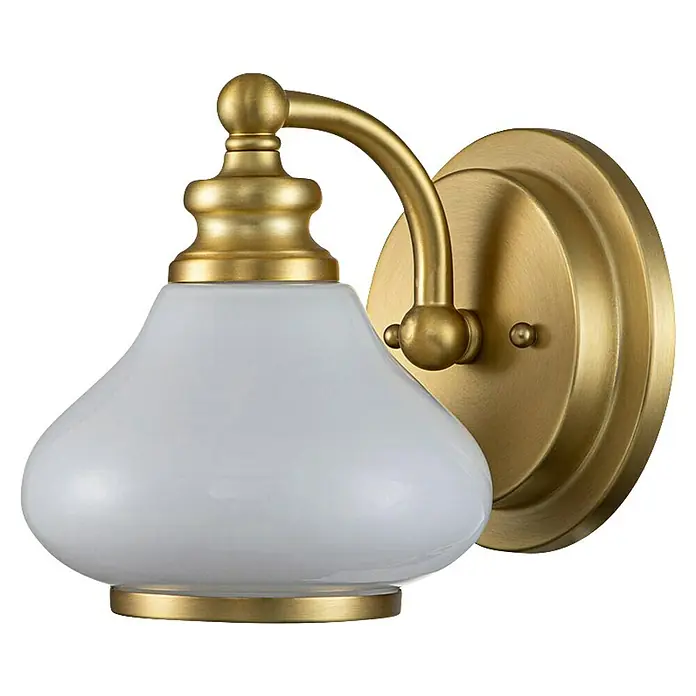 Elstead LED-Wandleuchte Ainsley - 3 W, L x B x H: 20,6 x 16 x 19,1 cm, Messing - Elegante Wandleuchte mit mattweißem Glasschirm und goldfarbenem Metallgestell für stilvolle Beleuchtung im Innenbereich.
