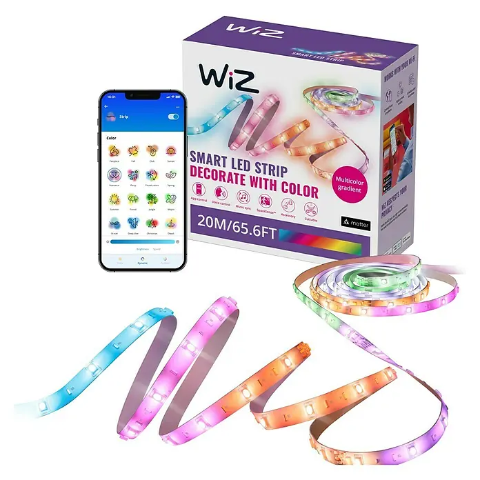 Philips Wiz Smart-LED-Band - Länge: 20 m, RGBW, 36 W, 630 lm - Intelligenter LED-Streifen von WiZ mit Multicolor-Gradient und Smartphone-App zur Steuerung von Farben und Helligkeit für eine individuelle Beleuchtung.