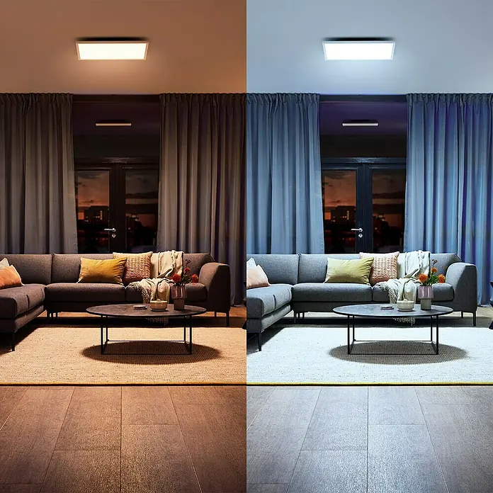 Philips Hue LED-Panel White Ambience Aurelle - 39 W, L x B x H: 60 x 60 x 4,6 cm, Weiß, Warmweiß - Deckenleuchte im Wohnzimmer, die in warmem und kaltem Licht erstrahlt. Die Leuchte bietet viel Helligkeit für jeden Bedarf.