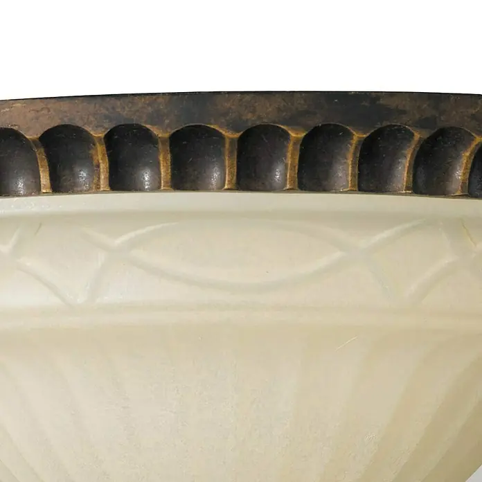 Elstead Wandleuchte Drawing - 60 W, L x B x H: 33 x 33 x 15,2 cm, Walnuss, E27 - Detailaufnahme einer eleganten Lampe mit dekorativem Rand und sanftem Licht.