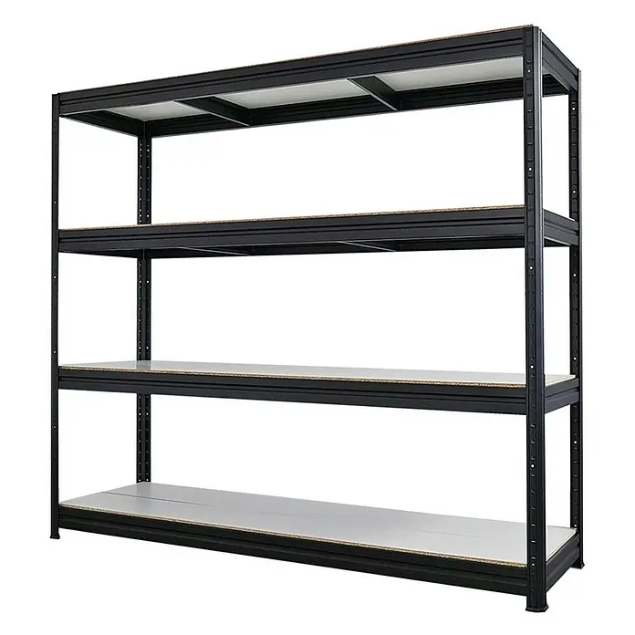 Proregal Schwerlastregal Mega Deal DINO - H x B x T: 180 x 200 x 60 cm, Traglast pro Boden: 500 kg, Anzahl Böden: 4 Stk., Stecken, Schwarz - Regal mit vier Ebenen, ideal zur Aufbewahrung von Gegenständen in Garage, Keller oder Abstellraum. Stabiles und praktisches Aufbewahrungssystem.
