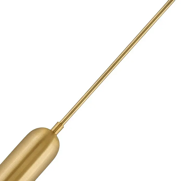 Elstead LED-Pendelleuchte Dax - 8 W, L x B x H: 12,7 x 12,7 x 20,3 cm, Messing - Nahaufnahme eines goldenen Stabes, der elegant von dick zu dünn verläuft und ein Gefühl von Präzision und Kunstfertigkeit vermittelt.