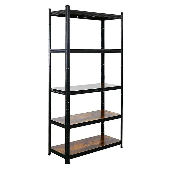 Proregal Metallregal Mega Deal All Black Series Ragnar - Traglast pro Boden: 100 kg, Anzahl Böden: 5 Stk., Stecken, Schwarz - Schwarzes Regal mit fünf Regalböden, die unterschiedlich hoch angeordnet sind, für viel Stauraum im Büro oder Lager.