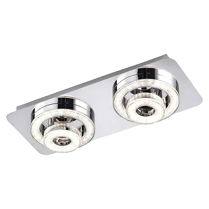 Just Light LED-Deckenleuchte - 6 W, L x B x H: 40 x 17 x 13 cm, Chrom - Elegante LED-Deckenleuchte mit zwei runden, mehrstufigen Lampen und Chrombasis für moderne Beleuchtung.