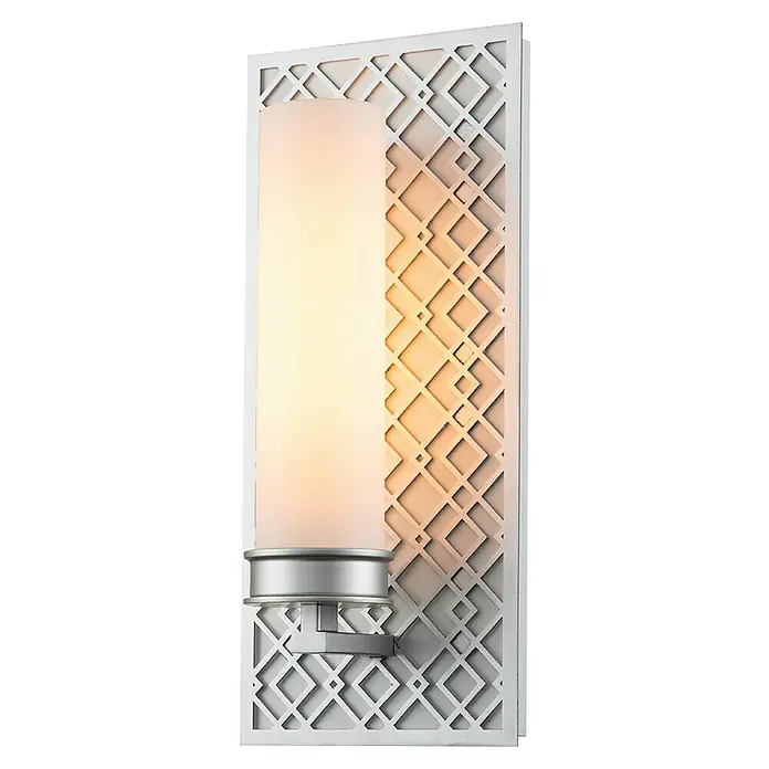 Elstead Wandleuchte Ziggy - 40 W, L x B x H: 11,4 x 15,2 x 34,3 cm, Silber, E27 - Elegante Wandleuchte mit geometrischem Muster. Die Leuchte verfügt über einen zylindrischen Lampenschirm und eine silberfarbene Halterung.