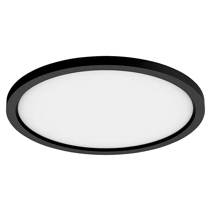 Philips Hue LED-Panel rund White Ambience Aurelle - 21 W, Ø x H: 39,5 x 4,7 cm, Schwarz, Warmweiß - Elegante ovale Deckenleuchte mit einem schlanken schwarzen Rahmen, ideal für moderne Innenräume und schafft eine angenehme Beleuchtung.