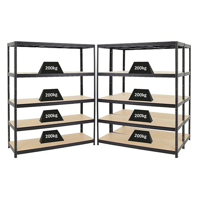 Proregal Schwerlastregal Mega Deal Giant Elephant - H x B x T: 180 x 150 x 45 cm, Traglast pro Boden: 200 kg, Anzahl Böden: 5 Stk., Stecken, Schwarz - Regaleinheit mit vier Ebenen, jede Ebene mit einem Gewicht von 200 kg belastbar. Ideal zur Lagerung von schweren Gegenständen in Garage oder Lager.