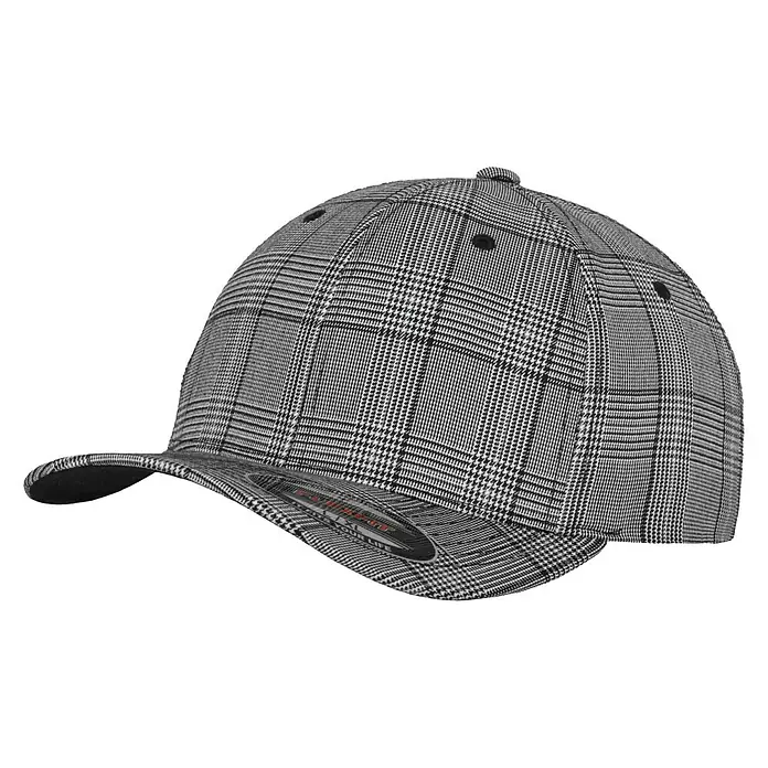 Flexfit Gorra Glen Check - Negro/blanco, S/M - Elegante gorra plana con estampado de pata de gallo clásico. Un accesorio de moda que combina estilo y confort.\n