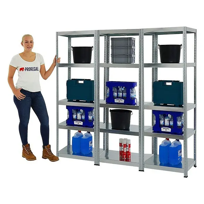 Proregal Metallregal Mega Deal Steel Eagle - Traglast pro Boden: 130 kg, Anzahl Böden: 5 Stk., Stecken, Verzinkt - Ein robustes Lagerregal aus Metall mit mehreren Ebenen, ideal zur Aufbewahrung von Kisten, Kanistern und anderen Gegenständen im Lager oder Keller.