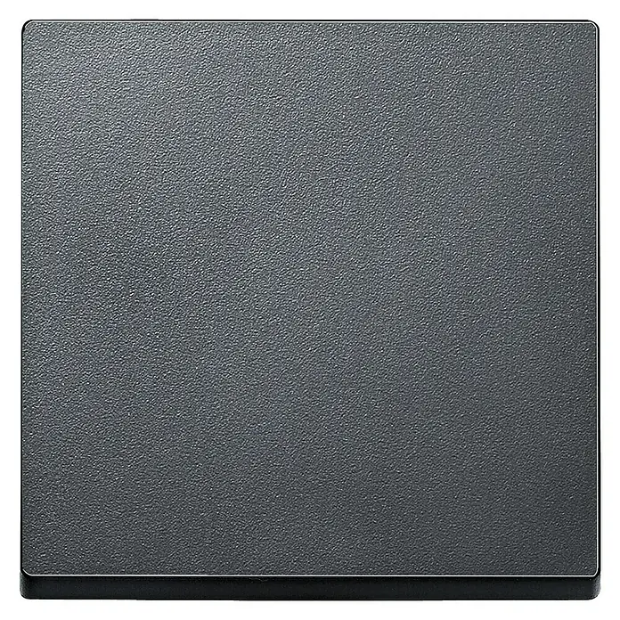 Merten System M Universalwippe 433114 - Anthrazit, Kunststoff, IP20 - Detailaufnahme einer mattschwarzen, quadratischen Metallplatte mit feiner Oberflächenstruktur. Ideal für industrielle Anwendungen.