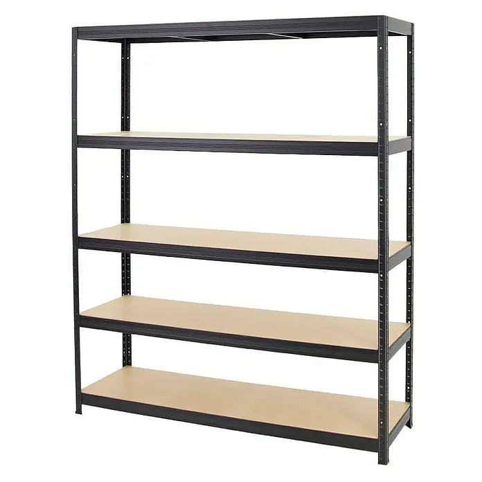 Proregal Schwerlastregal Mega Deal Giant Elephant - H x B x T: 180 x 150 x 45 cm, Traglast pro Boden: 200 kg, Anzahl Böden: 5 Stk., Stecken, Schwarz - Bild eines Metallregals mit vier Regalböden, ideal für Lagerung und Organisation.