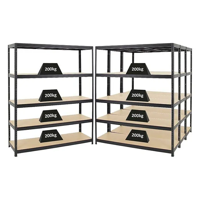 Proregal Schwerlastregal Mega Deal Giant Elephant - H x B x T: 180 x 150 x 45 cm, Traglast pro Boden: 200 kg, Anzahl Böden: 5 Stk., Stecken, Schwarz - Schwerlastregale mit Holzplatten und einer Belastung von 200 kg pro Ebene für Lagerung und Organisation in Werkstatt oder Lagerraum.