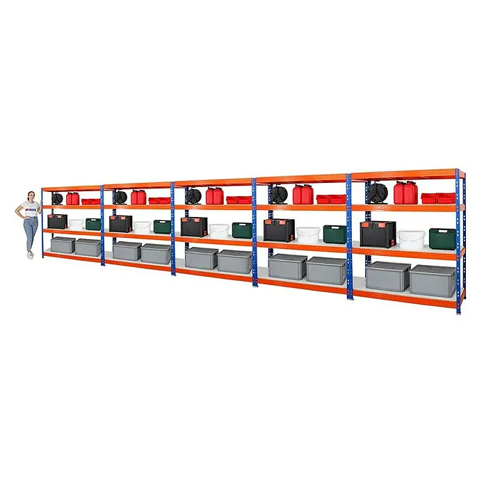 Proregal Schwerlastregal Mega Deal Profi RHINO - H x B x T: 180 x 160 x 60 cm, Traglast pro Boden: 500 kg, Anzahl Böden: 4 Stk., Stecken, Blau-Orange - Ein vielseitiges Lagerregal mit drei Ebenen bietet Stauraum für Werkzeugkisten, Kanister und andere Gegenstände für eine organisierte Garage.