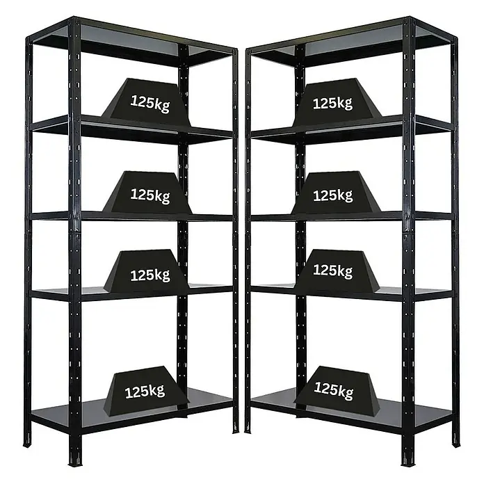 Proregal Metallregal Mega Deal Ares - Traglast pro Boden: 125 kg, Anzahl Böden: 5 Stk., Stecken, Schwarz - Regale mit Gewichten.