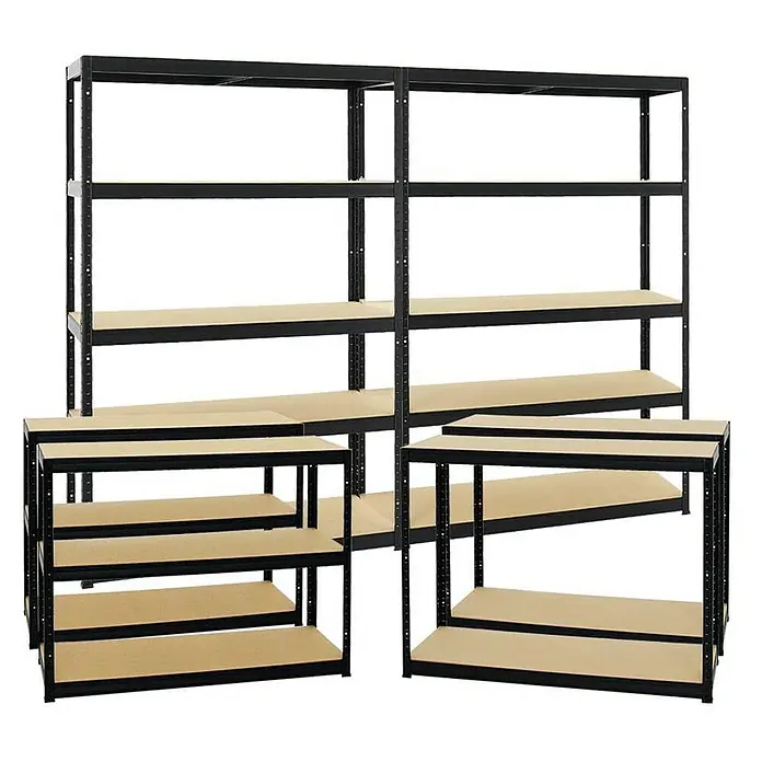 Proregal Schwerlastregal Mega Deal Big Elephant S - H x B x T: 180 x 120 x 45 cm, Traglast pro Boden: 250 kg, Anzahl Böden: 5 Stk., Stecken, Schwarz - Schwarzes Metallregalsystem mit mehreren Regalen aus Holz, ideal für Lagerung und Organisation.