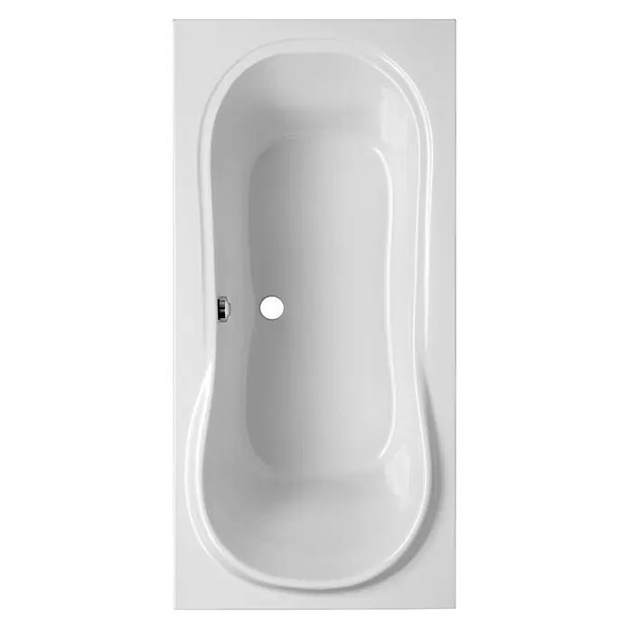 Ottofond Badewanne Savona - 190 x 90 cm, Sanitäracryl, Weiß - Ein weißes, rechteckiges Badewannenmodell, das durch seine ovale Innenform und den mittigen Abfluss besticht. Ideal für entspannende Bäder.