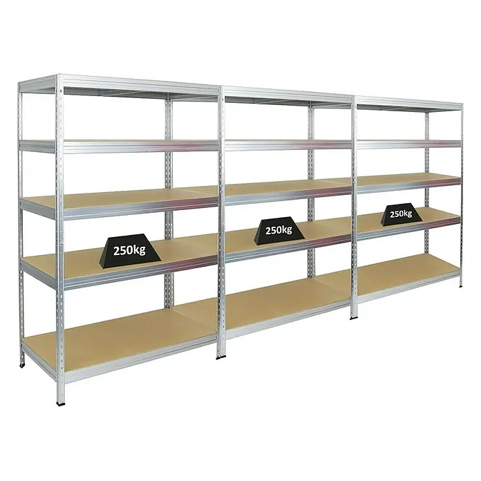 Proregal Schwerlastregal Mega Deal Rivet - Traglast pro Boden: 250 kg, Anzahl Böden: 5 Stk., Stecken, Verzinkt - Lagerregal mit fünf Ebenen, belastbar mit 250kg pro Ebene, ideal für Lager und Werkstatt.\n