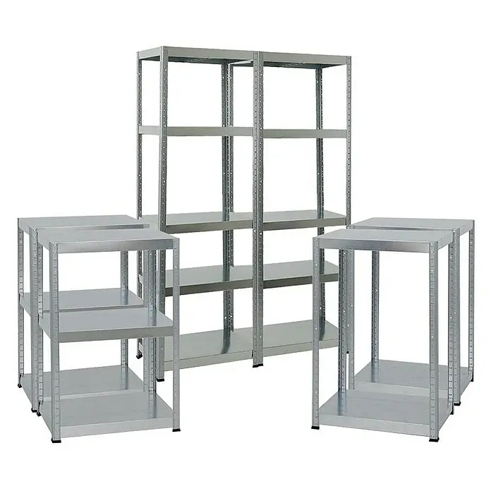 Proregal Metallregal Mega Deal Steel Eagle - Traglast pro Boden: 130 kg, Anzahl Böden: 5 Stk., Stecken, Verzinkt - Bild von verzinkten Metallregalen in verschiedenen Größen, die für Lagerung und Organisation geeignet sind.