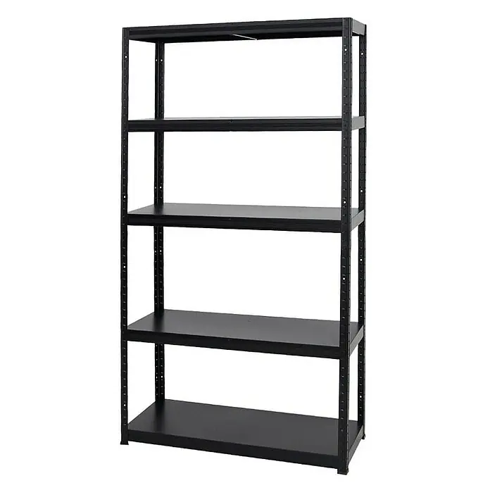 Proregal Metallregal Mega Deal Steel Eagle - Traglast pro Boden: 130 kg, Anzahl Böden: 5 Stk., Stecken, Schwarz - Schwarzes Regal mit fünf Regalböden, ideal für Lagerung und Organisation von Gegenständen in Garage oder Keller.
