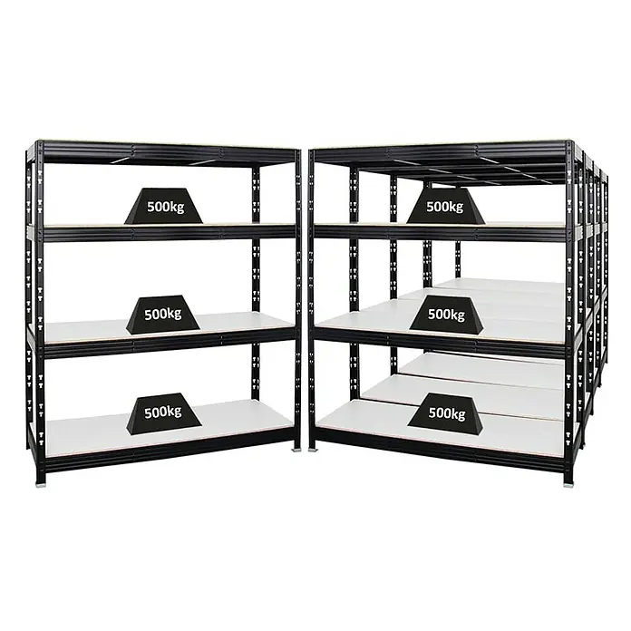 Proregal Schwerlastregal Mega Deal Profi RHINO - H x B x T: 180 x 160 x 60 cm, Traglast pro Boden: 500 kg, Anzahl Böden: 4 Stk., Stecken, Schwarz - Lagerregale aus Metall mit jeweils 500kg Belastung demonstrieren die Tragfähigkeit der robusten Konstruktion.