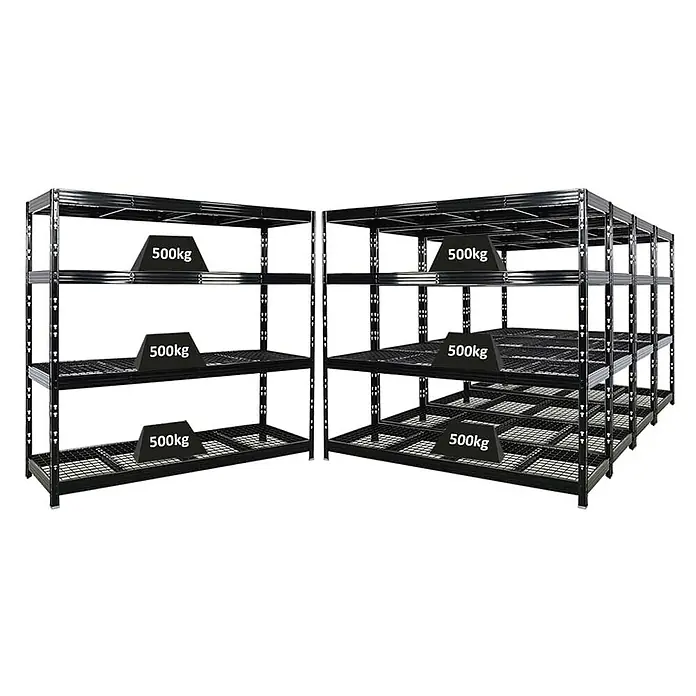 Proregal Schwerlastregal Mega Deal Profi RHINO - H x B x T: 180 x 200 x 60 cm, Traglast pro Boden: 500 kg, Anzahl Böden: 4 Stk., Stecken, Schwarz - Schwerlastregal mit schwarzer Oberfläche, mit Gewichten von 500 kg auf jeder Ebene, ideal für Lagerung.