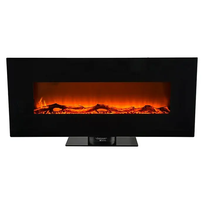 Voltomat HEATING Stand- & Wandkamin Flat - Schwarz, 26 x 128 x 61 cm - Abbildung eines elektrischen Wandkamins mit schwarzem Rahmen und realistischen Flammeneffekt für eine gemütliche Atmosphäre.