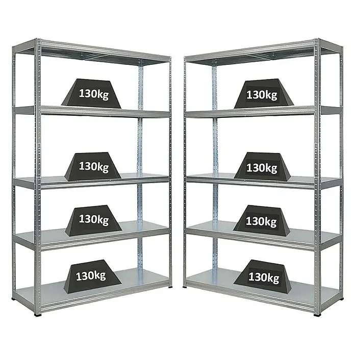 Proregal Metallregal Mega Deal Steel Eagle - Traglast pro Boden: 130 kg, Anzahl Böden: 5 Stk., Stecken, Verzinkt - Regal mit fünf Ebenen, jede belastbar mit 130 kg. Stabiles Metallregal für Lager und Keller.