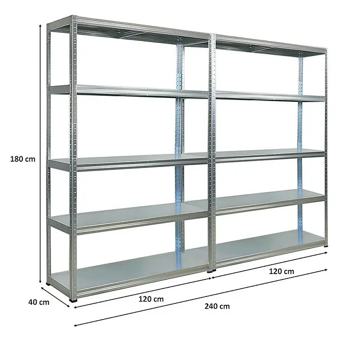 Proregal Metallregal Mega Deal Steel Eagle - Traglast pro Boden: 130 kg, Anzahl Böden: 5 Stk., Stecken, Verzinkt - Metallregal mit 4 Ebenen und den Maßen 180x120x40 cm für Lagerung und Ordnung.