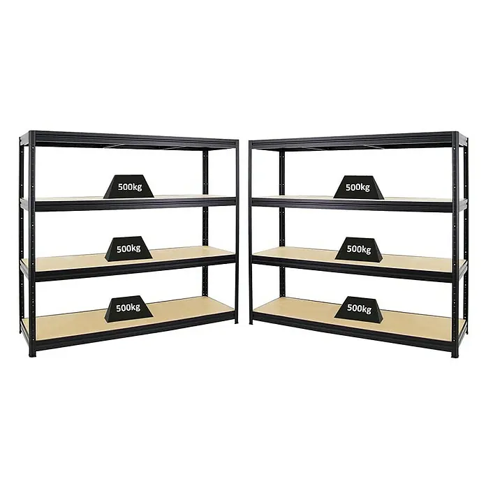Proregal Schwerlastregal Mega Deal DINO - Traglast pro Boden: 500 kg, Anzahl Böden: 4 Stk., Stecken, Schwarz - Regale mit drei Ebenen und einer Traglast von je 500 kg. Ideal für Lager und Werkstatt, robust und belastbar.