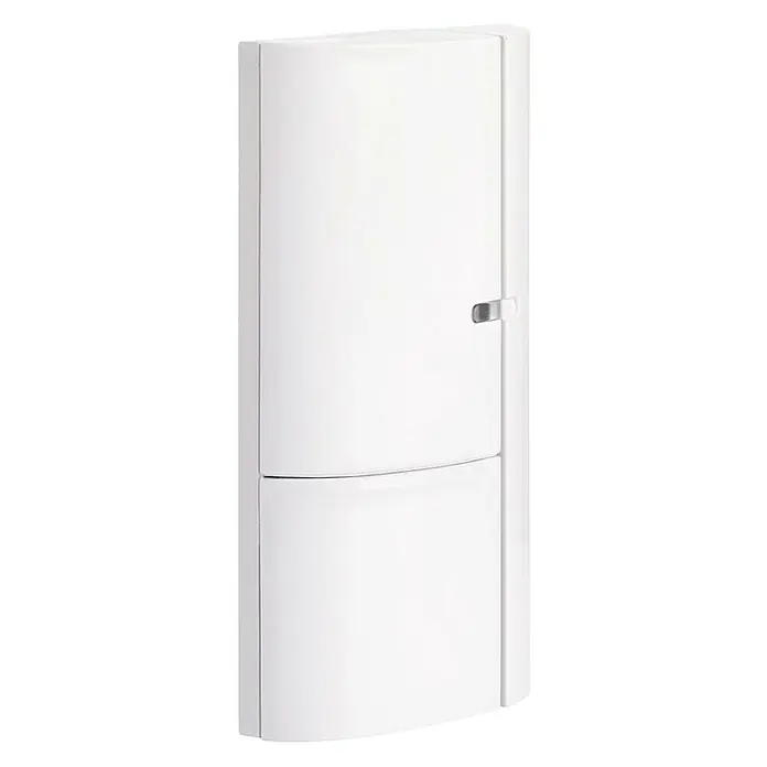 Abus Smartvest Fenster- & Türsensor - 14 x 40 x 71 mm - Aufnahme einer weißen Schuhaufbewahrungseinheit mit zwei Fächern und minimalistischem Design, ideal für moderne Flure.