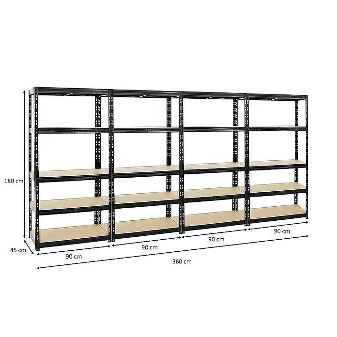 Proregal Schwerlastregal Mega Deal Tiger - Traglast pro Boden: 265 kg, Anzahl Böden: 5 Stk., Stecken, Schwarz - Regal mit fünf Ebenen und den Maßen 180x90x45 cm, ideal für Lagerung und Organisation. Robustes Design für vielfältige Anwendungen.