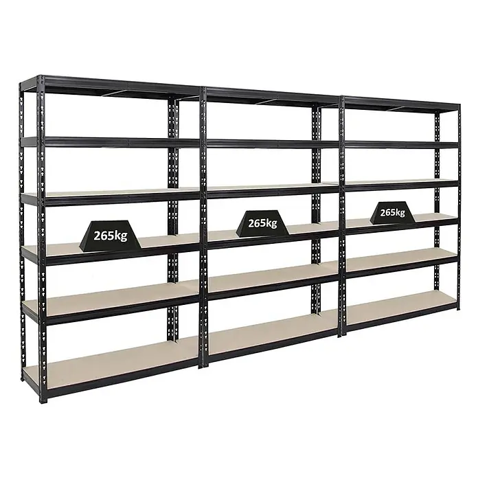 Proregal Schwerlastregal Mega Deal Giant Tiger - Traglast pro Boden: 265 kg, Anzahl Böden: 6 Stk., Stecken, Schwarz - Stabile Schwerlastregale mit Holzplatten. Die Regale sind mit je 265 kg belastet und bieten viel Stauraum für Werkstatt oder Lager.