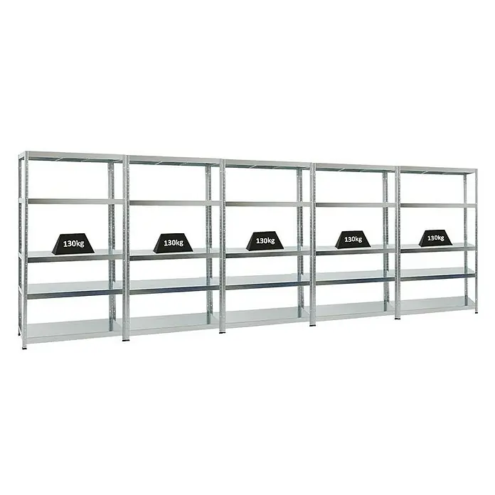 Proregal Metallregal Mega Deal Steel Eagle - Traglast pro Boden: 130 kg, Anzahl Böden: 5 Stk., Stecken, Verzinkt - Metallregal mit fünf Ebenen und einer Belastung von 130kg pro Ebene für Lager und Werkstatt. Stabile Konstruktion für schwere Lasten.