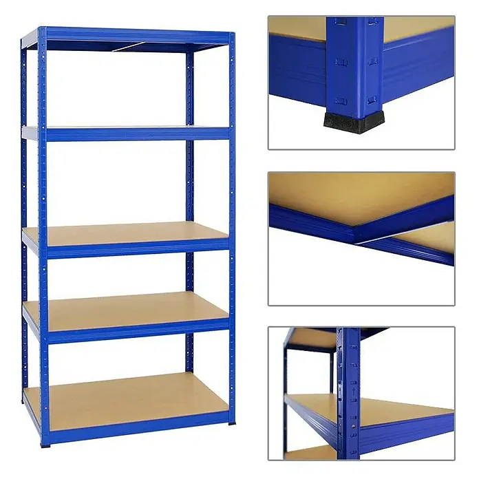 Proregal Schwerlastregal Mega Deal Slim Elephant M - H x B x T: 180 x 180 x 60 cm, Traglast pro Boden: 350 kg, Anzahl Böden: 5 Stk., Stecken, Blau - Regal mit fünf Ebenen und blauem Metallrahmen, ideal für die Lagerung.