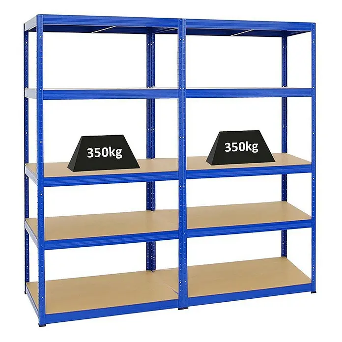 Proregal Schwerlastregal Mega Deal Slim Elephant M - H x B x T: 180 x 180 x 60 cm, Traglast pro Boden: 350 kg, Anzahl Böden: 5 Stk., Stecken, Blau - Metallregal mit vier Regalböden und einer maximalen Traglast von 350 kg pro Regalboden für eine sichere Aufbewahrung.