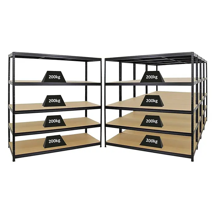 Proregal Schwerlastregal Mega Deal Giant Elephant - H x B x T: 180 x 180 x 60 cm, Traglast pro Boden: 200 kg, Anzahl Böden: 5 Stk., Stecken, Schwarz - Metallregale mit vier und fünf Ebenen, jede mit einer Last von 200 kg.