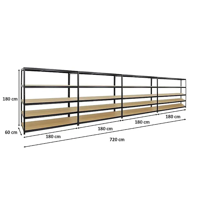 Proregal Schwerlastregal Mega Deal Giant Elephant - H x B x T: 180 x 180 x 60 cm, Traglast pro Boden: 200 kg, Anzahl Böden: 5 Stk., Stecken, Schwarz - Langes Regal mit Metallrahmen und Holzregalböden für Lagerung & Organisation. Die Regale sind robust und bieten viel Stauraum.