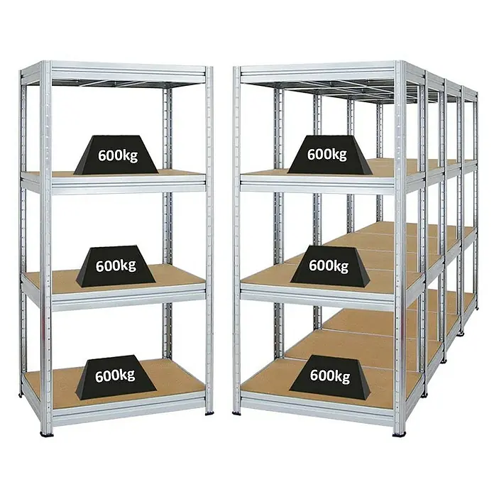 Proregal Schwerlastregal Mega Deal DINO - H x B x T: 180 x 90 x 60 cm, Traglast pro Boden: 600 kg, Anzahl Böden: 4 Stk., Stecken, Verzinkt - Metallregale mit je 600kg Last auf jeder Ebene. Solide Konstruktion für Lagerung und Organisation.