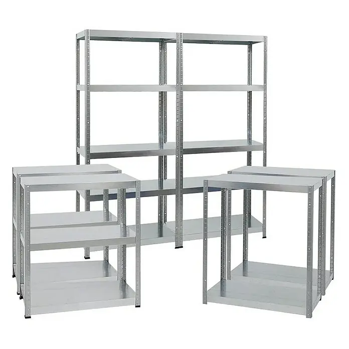 Proregal Metallregal Mega Deal Steel Eagle - Traglast pro Boden: 130 kg, Anzahl Böden: 5 Stk., Stecken, Verzinkt - Bild von verzinkten Metallregalen. Ideal für die Lagerung. Ein robustes und vielseitiges Regalsystem für Büro, Lager oder Werkstatt.