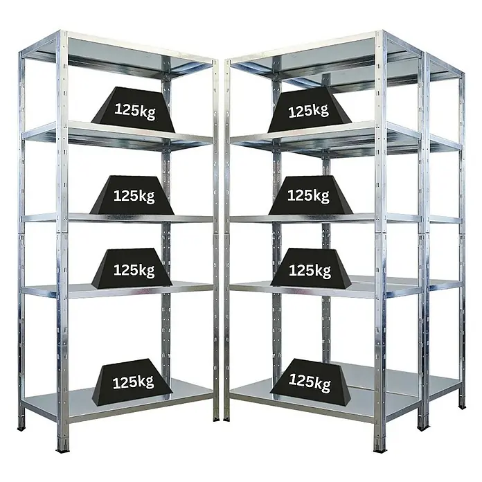 Mega Deal | 3x Schwerlastregal Ares | HxBxT 180x90x40cm | Fachlast 125 kg | Verzinkt -  - Metallregale mit fünf Ebenen, belastet mit 125 kg Gewichten, ideal für Lagerung und Organisation in Werkstatt oder Lager.