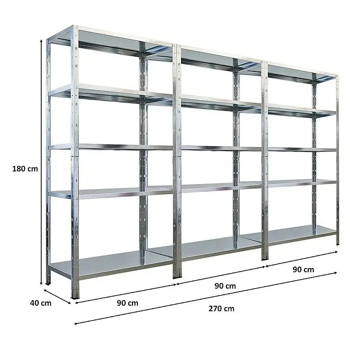Mega Deal | 3x Schwerlastregal Ares | HxBxT 180x90x40cm | Fachlast 125 kg | Verzinkt -  - Metallregal mit fünf Ebenen und den Maßen 180x270x40 cm, ideal für Lagerung und Organisation.