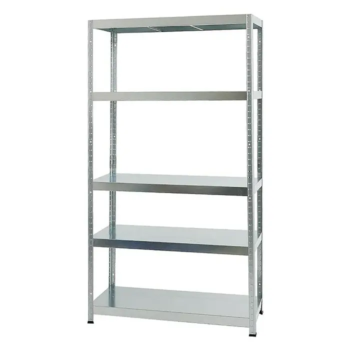Proregal Metallregal Steel Eagle - Traglast pro Boden: 130 kg, Anzahl Böden: 5 Stk., Stecken, Verzinkt - Silbernes Metallregal mit fünf Regalböden. Das Regal ist stabil und bietet viel Stauraum für verschiedene Gegenstände.