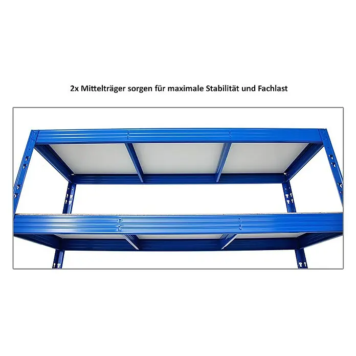 Proregal Schwerlastregal Mega Deal Profi RHINO - H x B x T: 180 x 160 x 60 cm, Traglast pro Boden: 500 kg, Anzahl Böden: 4 Stk., Stecken, Blau - Lagerregal mit 2 zusätzlichen Querträgern für maximale Stabilität und Traglast. Das blaue Regal bietet viel Stauraum.
