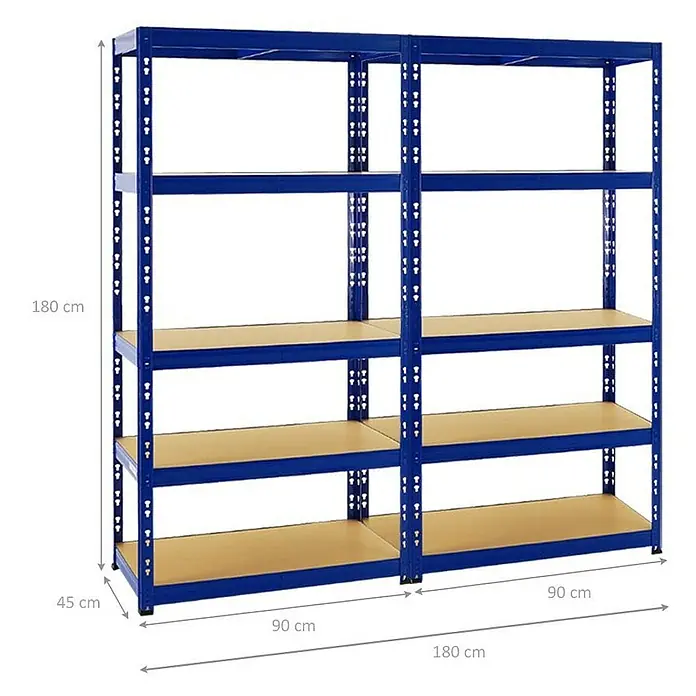 Proregal Schwerlastregal Mega Deal Tiger - H x B x T: 180 x 90 x 45 cm, Traglast pro Boden: 265 kg, Anzahl Böden: 5 Stk., Stecken, Blau - Metallregal mit vier Ebenen und den Maßen 180x90x45 cm, ideal für Lagerung und Organisation.